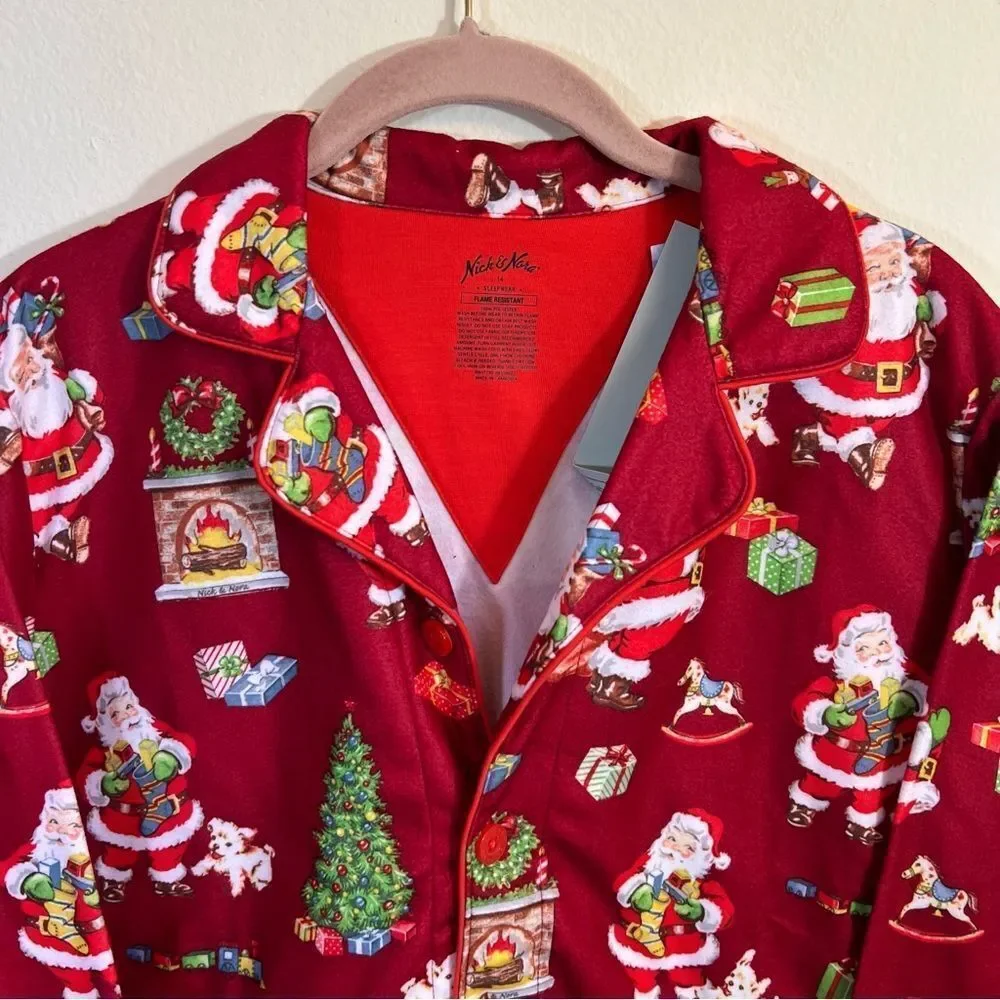Nick‎ & Nora Kid’s Red Santa Flannel Pajama Top 14 NWT